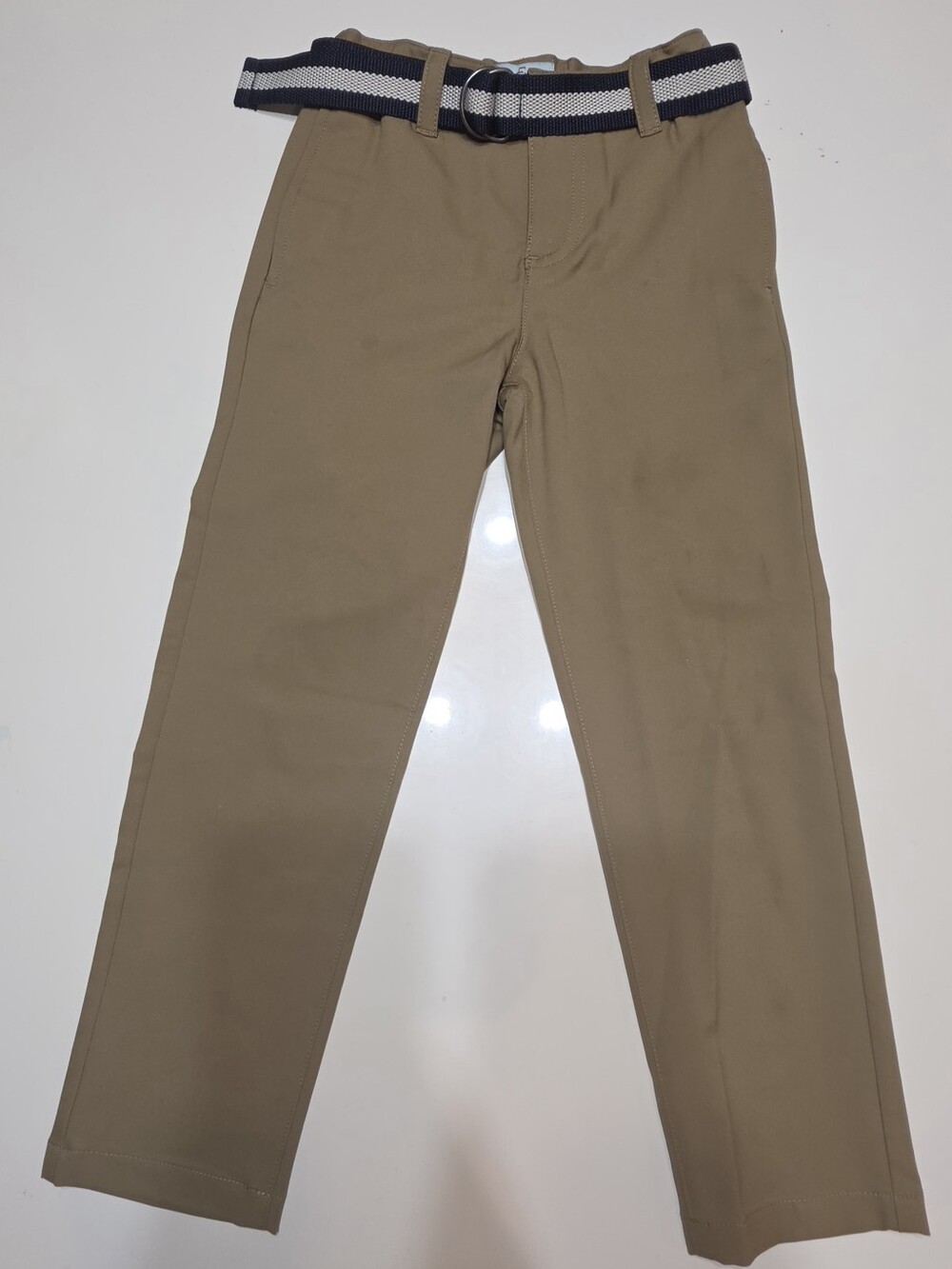 Boy's Class/Club Casual Khaki Pants with Navy Stripe Belt